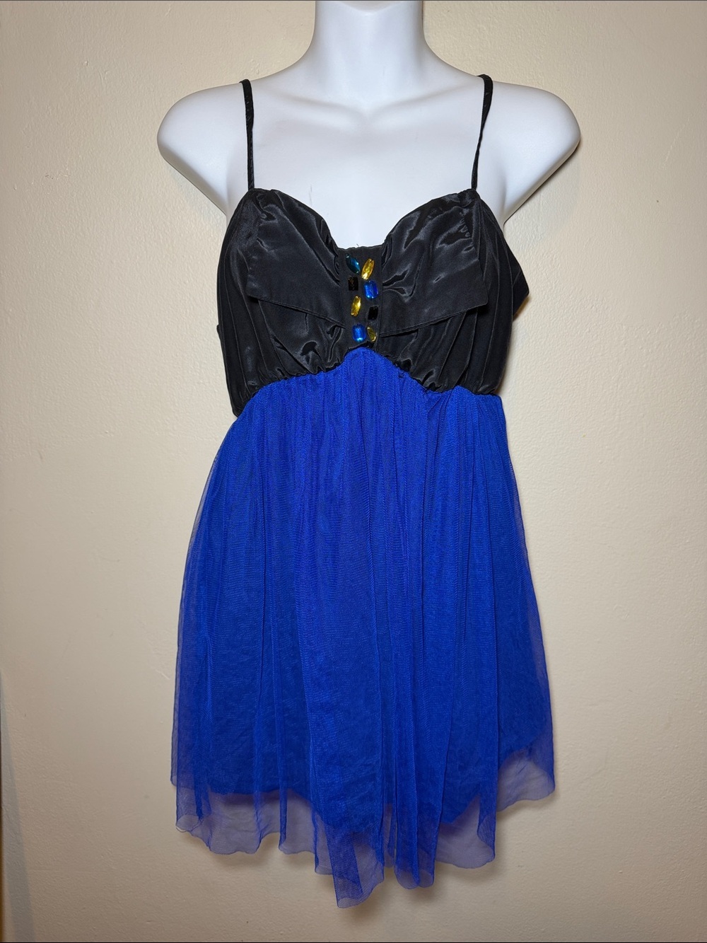 Charlotte Russe Black and Royal Blue Spaghetti Strap Party Dress